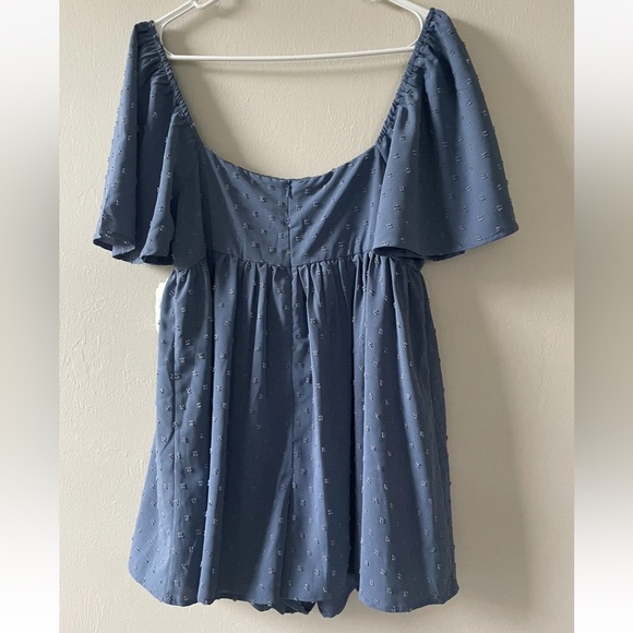 New Altar’d State Romper Dress Size Large Blue Lined Dots Flutter Sleeves - Picture 5 of 9